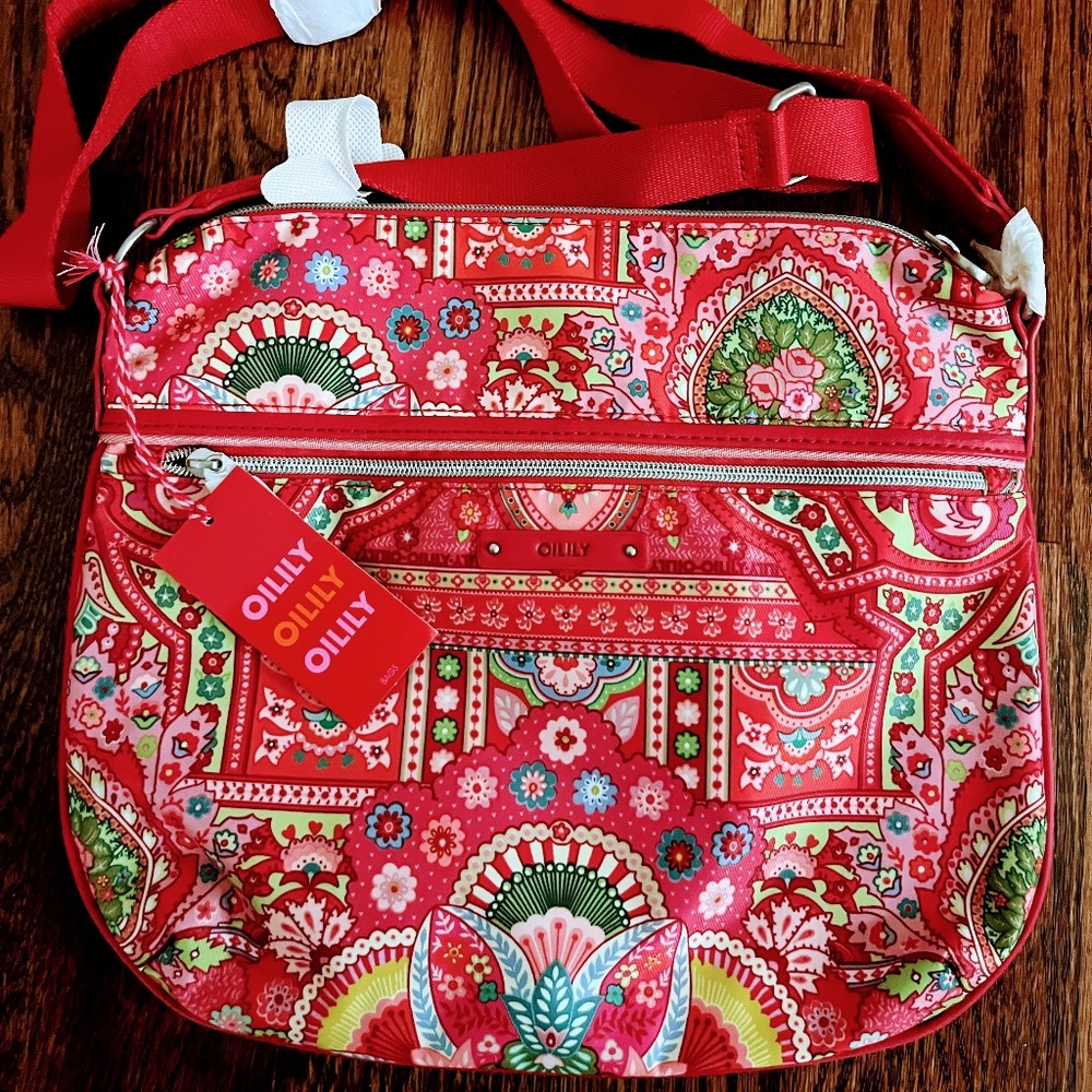 Brand NWT Oilily Flat Shoulder Bag in Paisley Print Crossbody Shoulder Bag Purse